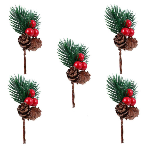 5Pcs Christmas Pine Cone Decor with Pine Picks for Decoration Use