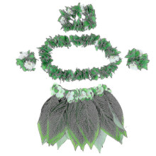 5 Piece Hula Skirt Hawaiian Costume Set Green Leaves Necklace Headband Adults Beach Luau Party Su,z