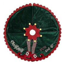 Festive Red Green Christmas Tree Skirt Elf Legs Wrap Base Cover, Polyester, Multiple Sizes