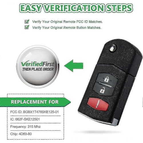 Telecomando di ricambio per auto compatibile con Mazda CX-7 CX-9 2007-2012, ABS nero resistente,z 2