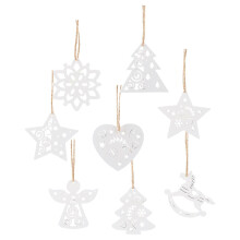 Wood Craft Ornaments Xmas Tree Pendant Hanging Decor For Christmas Party 7.30x7.30x0.30cm 15Pcs