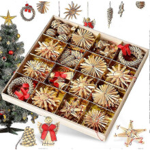 Straw Tree 56 Pieces Christmas Tree Decoration Straw Pendant Set - Christmas Tree Decoration