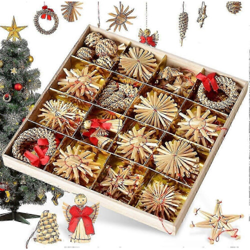 Straw Tree 56 Pieces Christmas Tree Decoration Straw Pendant Set - Christmas Tree Decoration