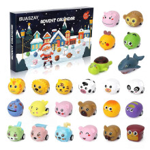 2025 Christmas Advent Calendar – Cartoon Animal Pull-Back Cars – for Kids A