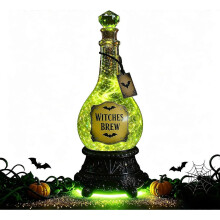 Lighted Witches’ Brew Bottle Glitter Globe Green Light Up Halloween Apothecary Wine Bottle