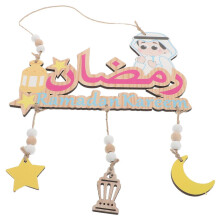 Eid Mubarak Wood Hang Plaque Wooden Letter Ornament for Ramadan Party