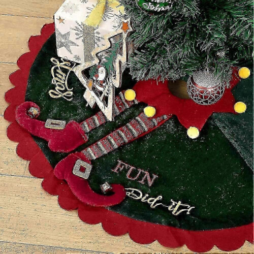 Festive Red Green Christmas Tree Skirt Elf Legs Wrap Base Cover, Polyester, Multiple Sizes 1