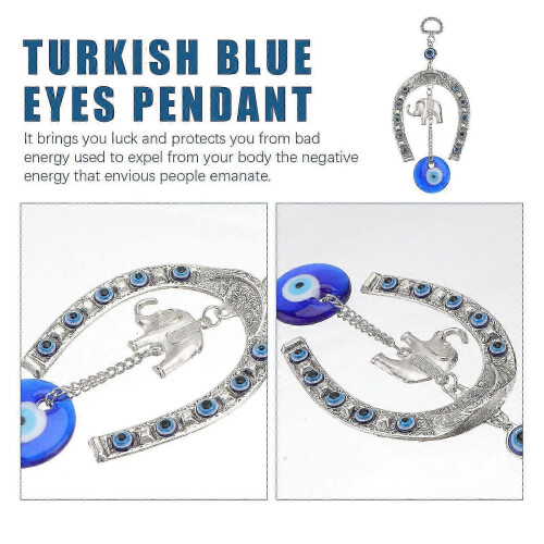 Blue Eyes Hanging Pendant Horseshoe Elephant Shape Pendant Blessing Decor 2