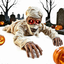 Sound Crawling Mummy Skeleton Face Prop | Sound Mummy Red Eyes, Scary Sounds, 41.7 inch 1pcs