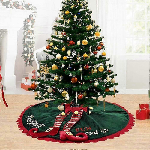 Festive Red Green Christmas Tree Skirt Elf Legs Wrap Base Cover, Polyester, Multiple Sizes 2