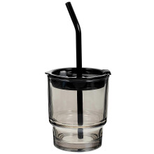 Straw Glass Coffee for Milk Tea 1Set with Lid and Straw