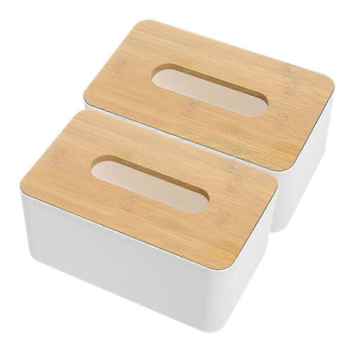 Khaki Wooden Tissue Box Cover for Bedroom 2Pcs Rectangular Holder
