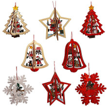 Christmas Wooden Adornments Lanyard Design Pendants 8Pcs