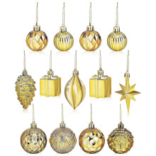 12Pcs Golden Christmas Tree Ornaments for Decor Hanging Pendant Balls