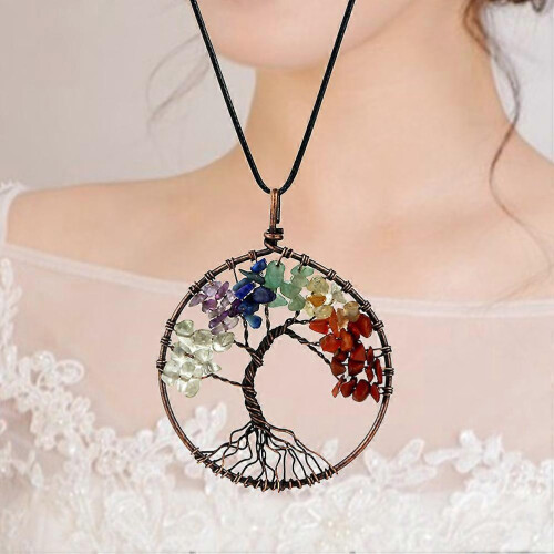 Stone Tree Pendant Life Necklace for Decoration Colorful Accessory Gift 2
