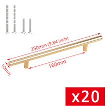 KAK Lot de 20 Poignées de Meuble en Acier Inoxydable, T Bar, Doré Brossé, 160mm, pour Cuisine et Armoire