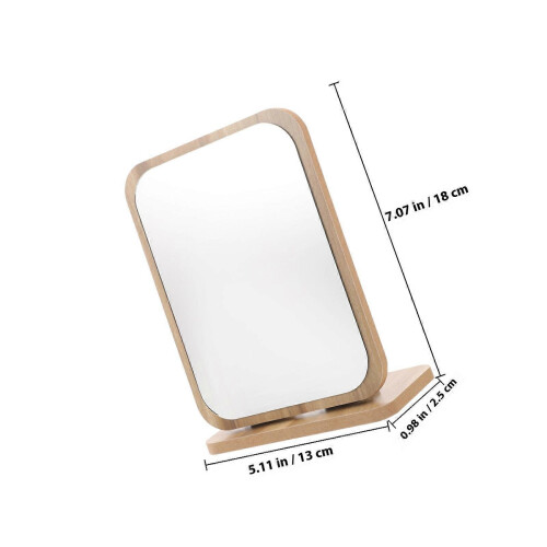 Mirror with Wood Stand for Desktop Use Beige Swivel Mirror 1