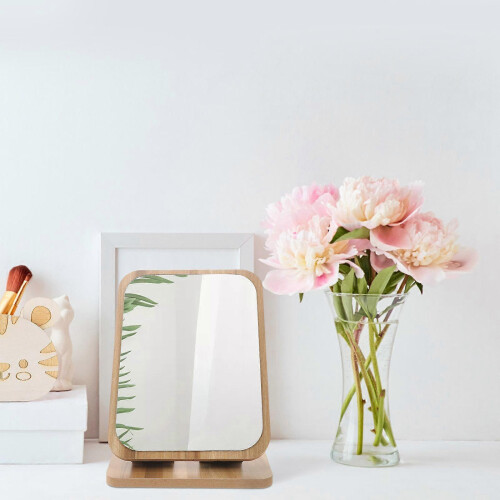 Mirror with Wood Stand for Desktop Use Beige Swivel Mirror 2