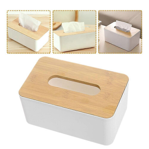 Khaki Wooden Tissue Box Cover for Bedroom 2Pcs Rectangular Holder 1