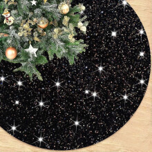 AURA 48 Inch Black Sequin Tree Skirt ,Glitter Fabric, Xmas Tree Mat, Shimmer Xmas Tree Skirt Tree