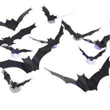 36 Pack Bats Halloween Decorations- Light Up Bat Bathroom, Door, Home, Bedroom Halloween Party Black