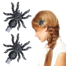 2 pieces Halloween black spider hairpins pins - retro gemstone molded - Gothic women's hair