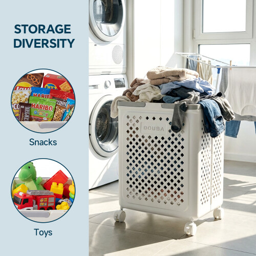 Living And Home Foldable Laundry Basket with Wheels 2