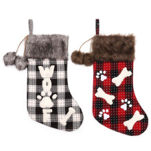 Xmas Hanging Socks Holiday Gift Candy Bag Pet Santa Claus Socks Kids Present Collect Multicolor
