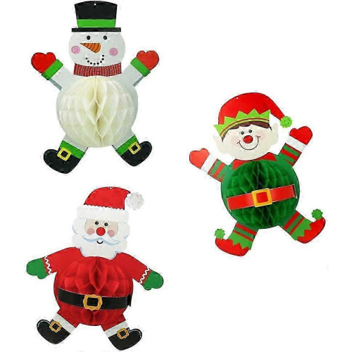 3 Hanging Christmas Honeycomb Decorations for Festive Holiday Decor
