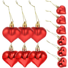 Adornos de corazón rojo para decoración, hechos de plástico, juego de 12 piezas