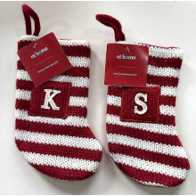 Christmas Stocking Mini Monogram Initial K S Red White Striped 8 Inch
