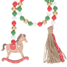 Colgante de madera rojo navideño para decoración, adorno colgante con borla y cuentas.