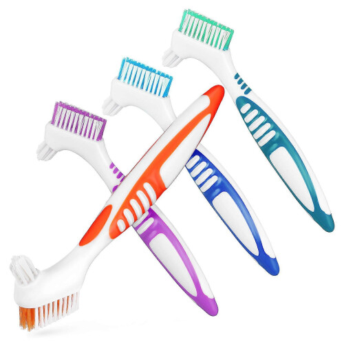 Brosse à dents pour prothèses dentaires, lot de 4, format voyage compact