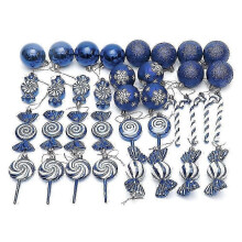 36 piezas de colgantes para árbol de Navidad con forma de bola, esferas impresas, color azul oscuro.
