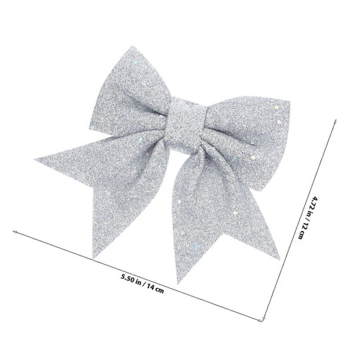 Christmas Decorative Bow Ornaments for Decoration Silver 2Pcs Pack 1