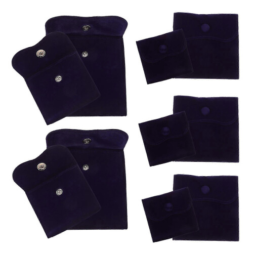Small Jewelry Bags Dark Blue with Snap Button for Ring Storage 10Pcs