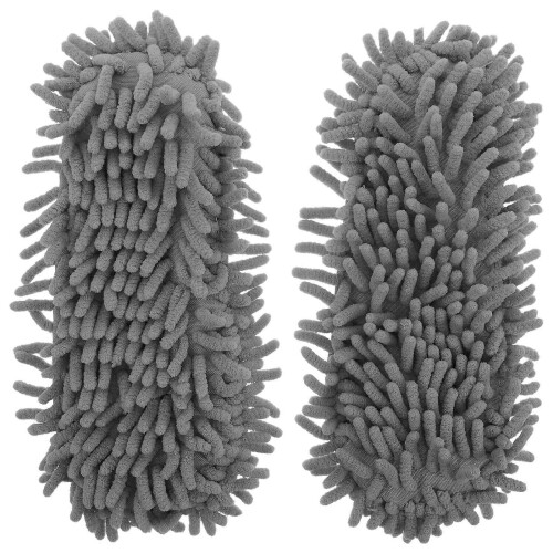 Grey Chenille Cleaning Mopping Slippers for Floor Cleaning with 2Pcs Soft Absorbent Soles