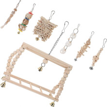 Juguete de madera para pájaros para que los loros lo mastiquen, con juego de 7 cascabeles colgantes.