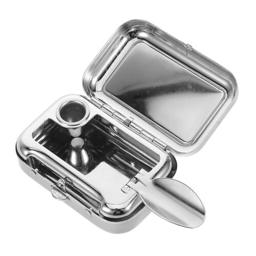 Orange Portable Ashtray with Windproof Lid Metal Rectangular Box for Home
