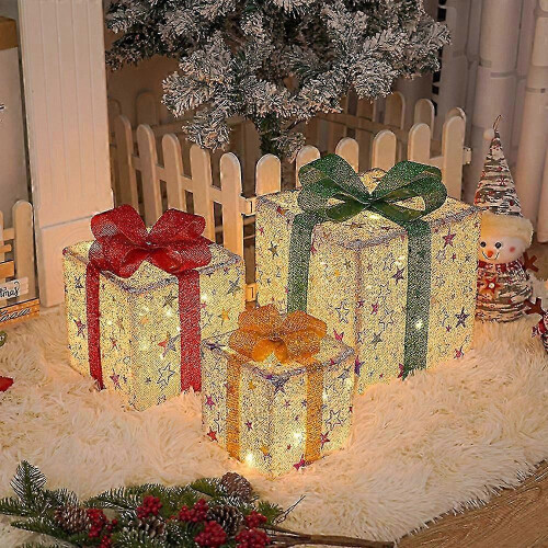 3Pcs Christmas Lighted Gift Boxes LED Xmas Present Boxes for Christmas Party Multi Color One Size 1