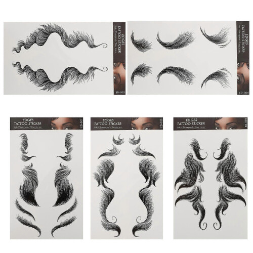 Black Tattoo Stickers Hair Edges for Decor 5 Sheets
