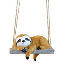 Multi-Colored Sleeping Sloth on a Wooden Swing Ornament for Indoor and Outdoor Hanging Decor