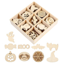 Halloween Wooden Chips DIY Handiworks for Adornment 72Pcs Box