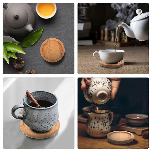 Bamboo Coaster Round Anti-Slip Coffee Coaster for Home Use 4Pcs 1