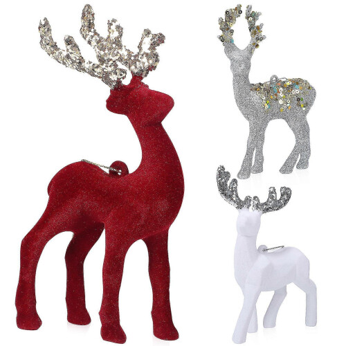 Reindeer Christmas Decoration Flocking Deer Ornaments 3Pcs for Decor 2