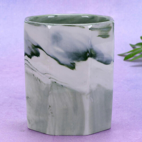 Green Marble Grain Pen Holder Ceramic Pencil Holder for Pen Holding 1Pcs Octagonal 1
