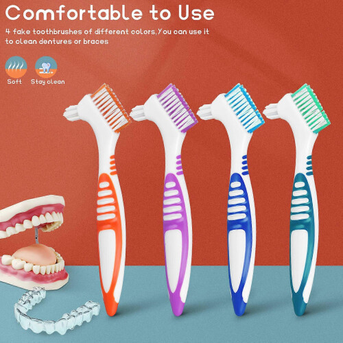 Brosse à dents pour prothèses dentaires, lot de 4, format voyage compact 2