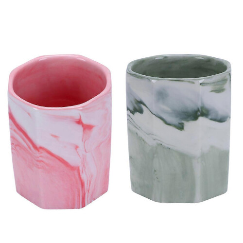 Green Marble Grain Pen Holder Ceramic Pencil Holder for Pen Holding 1Pcs Octagonal 2