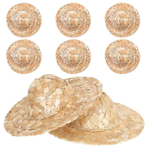 Beige Mini Straw Hat Small Top Hat for Wearing 8Pcs DIY Craft Decorations 1
