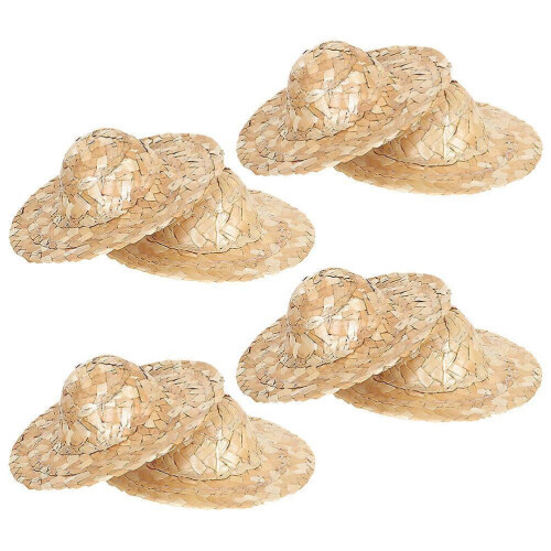 Beige Mini Straw Hat Small Top Hat for Wearing 8Pcs DIY Craft Decorations 2